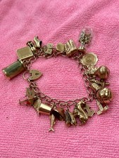 Vintage 9ct Gold Charm Bracelet 25 Dangle Charms Approx 40g