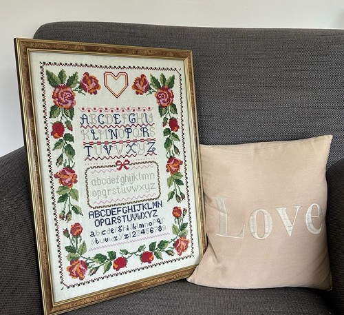 Framed cross stitch sampler - framed,