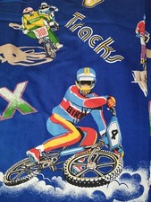 Vintage Retro Blue BMX Bikes Pair Of Curtains Unlined Handmade? Racing Tracks