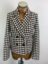 Primark Blazer Jacket 6 Black White Dogtooth Midi Short Button Up Smart Casual