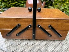 Vintage 1950's Cantilever Wooden sewing box with contents