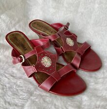 Red Sandals Size 7 EUR 40 Leather Wedge Heels Sally O’Hara Gold Dressy