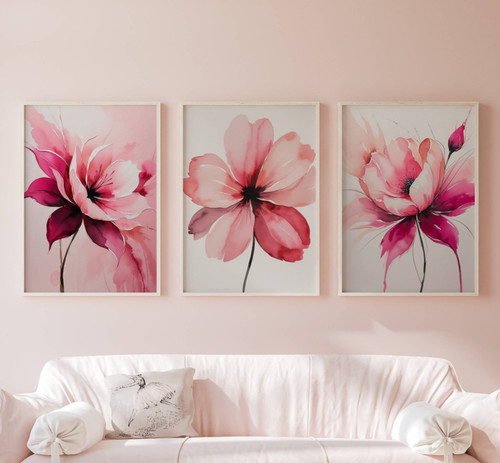 Pink wall art set 3 - pink,