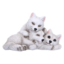 Nemesis Now Sleepy Wolf Pups Figurine 14cm, Resin, White, Three Baby Wolves Figu