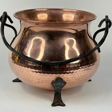 VINTAGE FRENCH LARGE 3 LEG HAMMERED COPPER CAULDRON INDOOR PLANTER POT