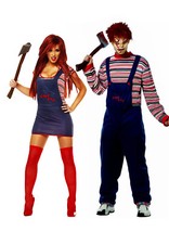Mens Womens Chucky Costumes 2PC Chucky Couple Halloween Fancy Dress Costumes