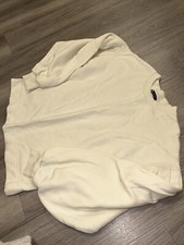 LADIES ZARA CREAM ROUND NECK PUFF SLEEVE JUMPER TOP SIZE SMALL