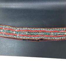 Vtg beaded Trophy belt bohemian Turquoise blue coral red,white crystal M