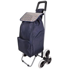 6 Wheel Folding Stair Climber Shopping Trolley 42L Navy Blue  Open Box