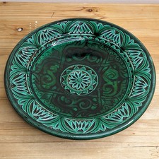 Vintage Moroccan Bowl Dish Plate Majolica Safi Pottery Carved Terracotta Rustic 