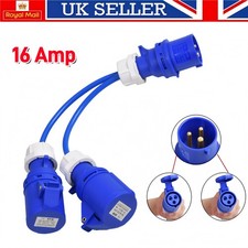 16A PLUG TO 2 X 16Amp SOCKETS 2-WAY SPLITTER CARAVAN CAMPING MAINS HOOK UP 240V