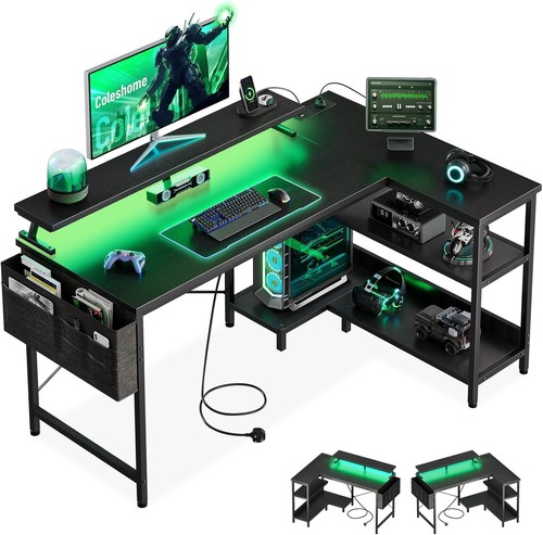 Shaped gaming desk with led - with,