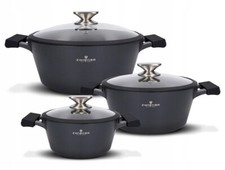 ZWIEGER BLACK STONE SET OF POTS COOKWARE 6 PCS, CAST ALUMINIUM, STEWPOTS + LIDS