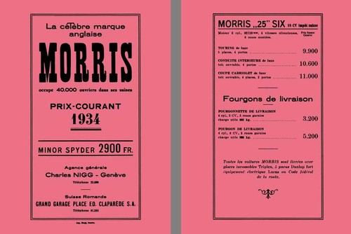 Morris 1934 price list - -,