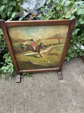 Antique Wood Fire Guard Screen  fox hunting painting 1941 sine AGODWIN  rare 