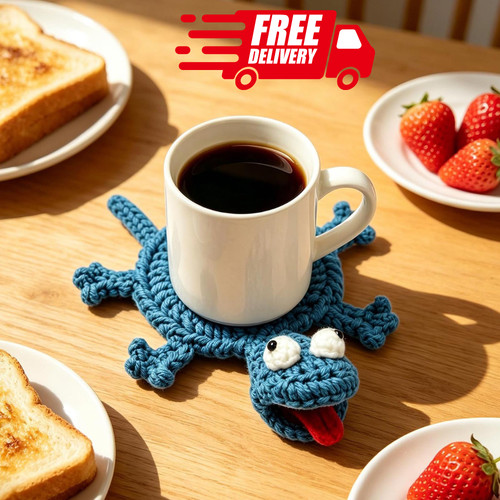 Crochet lizard coaster animal - coaster,