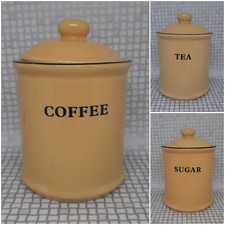 Vintage Tea Coffee Sugar Canisters Yellow Ceramic 1990s Set Of 3