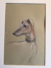 Charcoal Mounted Drawing Of A Greyhound Lurcher 19x 12cm
