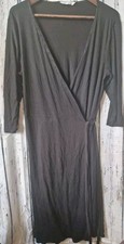 Amaranto Black Midi Wrap Dress Plus Size 18 Stretch Jersey V Neck Work Party 