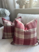 Laura Ashley Pure wool Cushion Covers Cranbourne Check Red & beige tartan plaid