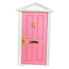 Pink Painted Wooden Fairy Front Door with Knocker  Dolls House Miniature