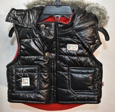 Gagou Tagou Vest Black Faux Fur Hood  Size 9-12 Month's Girl's