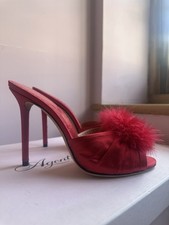 Agent Provocateur Charlotte Olympia ‘Elice’ Silk Satin Marabou Mules Size 37 Red