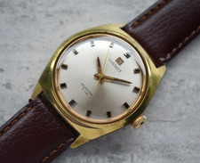 1967 Vintage Tissot Seastar Men's Watch Mechanical Gold Leather Rare Silver