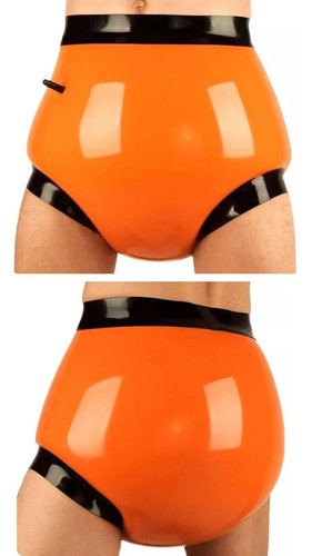 Orange latex inflation panties - inflation,