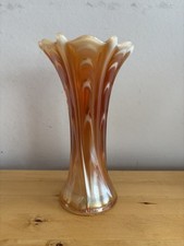 VTG Dugan Pulled Loop Vase Carnival Glass Vase Marigold