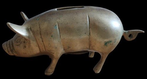 Vintage brass pig money - brass,