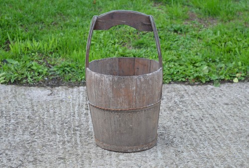 Old vintage wooden rice bucket - wooden,