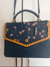 Cath Kidston Navy Ochre Shoulder Bag With Ditsy Floral And Gold Detailing