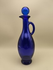 Vintage Tall Bohemian Cobalt Blue Glass Decanter Oil Vinegar Pitcher w/ Stopper