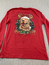 Crown & Ivy Kids Christmas T-shirt Girls Size L Red Golden Retriever Cute Cozy