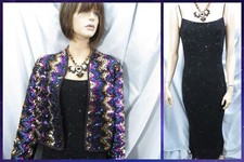 ANN GREEN VTG Multi sequin evening Jacket & Monsoon black sequin dress UK 12
