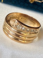 Antique 9ct Rose Gold & Diamond Snake Ring 1915. Chester Hallmarks SIZE W