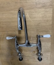 Traditional Georgian 2 Hole Bridge Kitchen Sink Mixer Tap White Levers Chrome