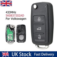 433MHz Flip Remote 3 Button Key Fob ID48 For VW Golf Mk6 Caddy Polo 5K0837202AD