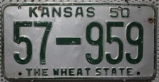 Kansas License Plate USA Vintage Car License Plate 1950 WHEAT STATE License Plate