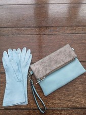 Mint Green/Blue 'Red Cuckoo' Zipped Clutch Bag and Small Matching Gloves