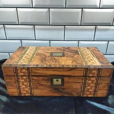 Large Antique Victorian Burr Walnut Tunbridge Ware Writing Slope AF