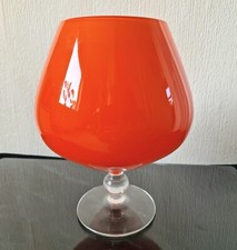 Bright Orange Lindshammar Sweden Cased Glass  XL Brandy Warmer Glass Mid-Century