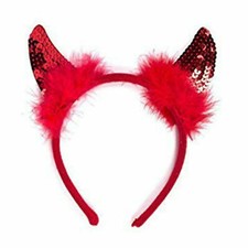 Red Sequin Devil Horns Halloween Fancy Dress Headband Ladies Girls Unisex
