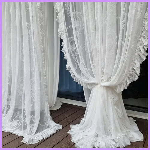 White ruffled lace - ruffled, sheer