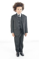 Boys Black Suit Pinstripe 5
