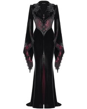 Eva Lady Womens Long Dark Baroque Gothic Velvet Gown Jacket - Black & Red