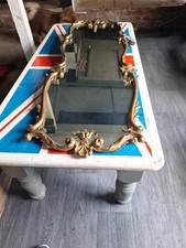 Metal Guilded Long Mirror with Hanging Chain Wooden Back Vintage