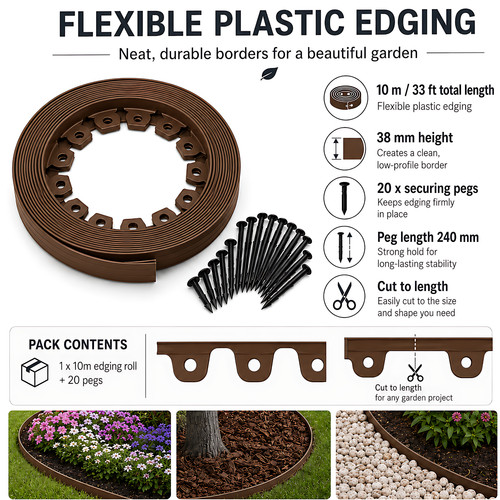 Brown lawn edging 10m - lawn, flexible