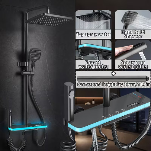 Black rainfall shower system - black,